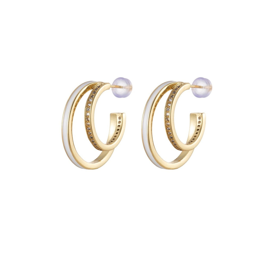 Enamel Hoops Gold, 14K Gold plated Hoops, Large Gold Hoop Earrings, Small Hoops Black Pink Red White Earrings, Chunky Light Hoops P-206~P-209 - DLUXCA