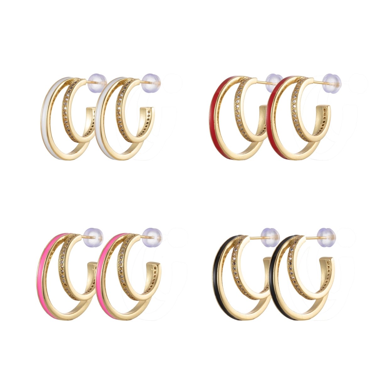 Enamel Hoops Gold, 14K Gold plated Hoops, Large Gold Hoop Earrings, Small Hoops Black Pink Red White Earrings, Chunky Light Hoops P-206~P-209 - DLUXCA