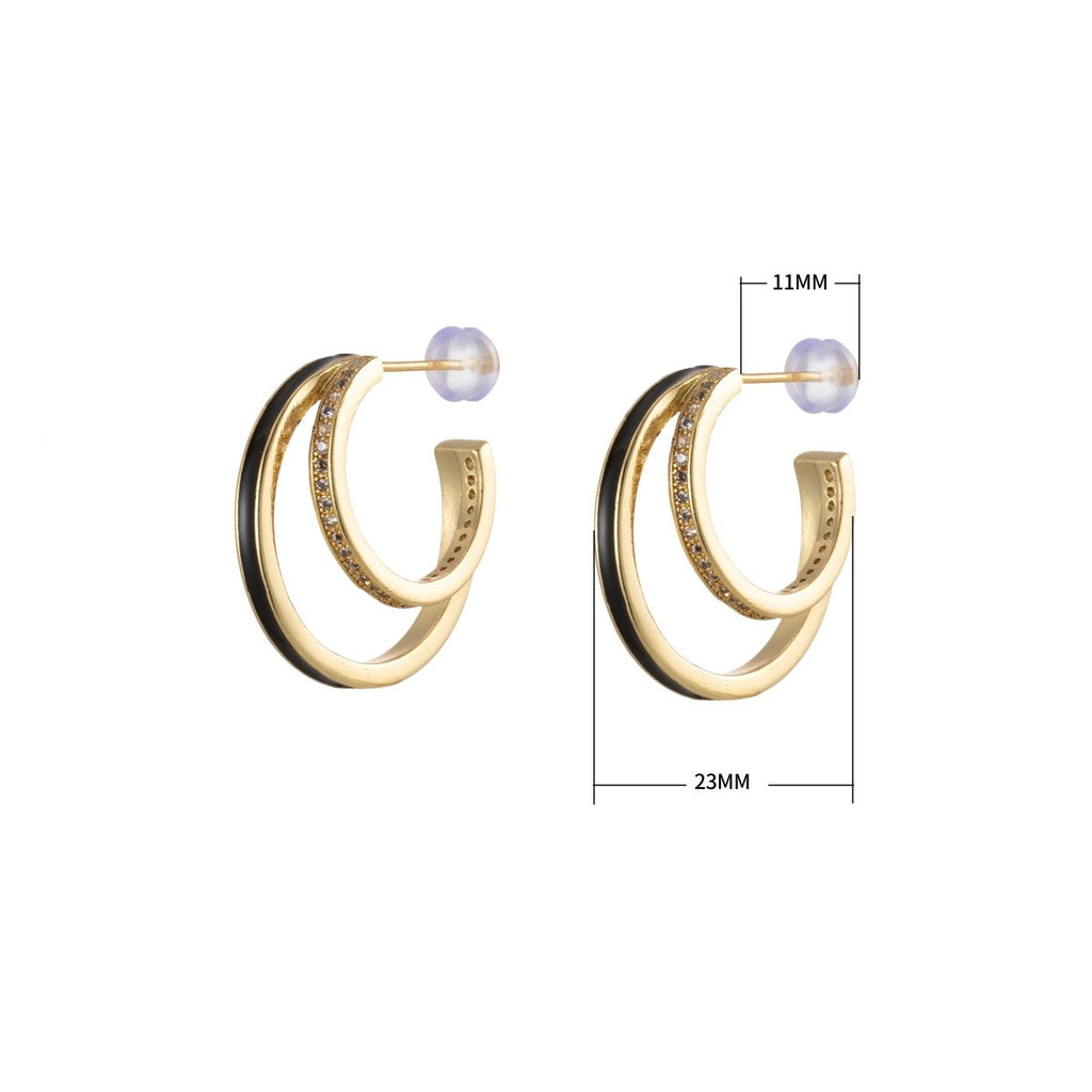 Enamel Hoops Gold, 14K Gold plated Hoops, Large Gold Hoop Earrings, Small Hoops Black Pink Red White Earrings, Chunky Light Hoops P-206~P-209 - DLUXCA