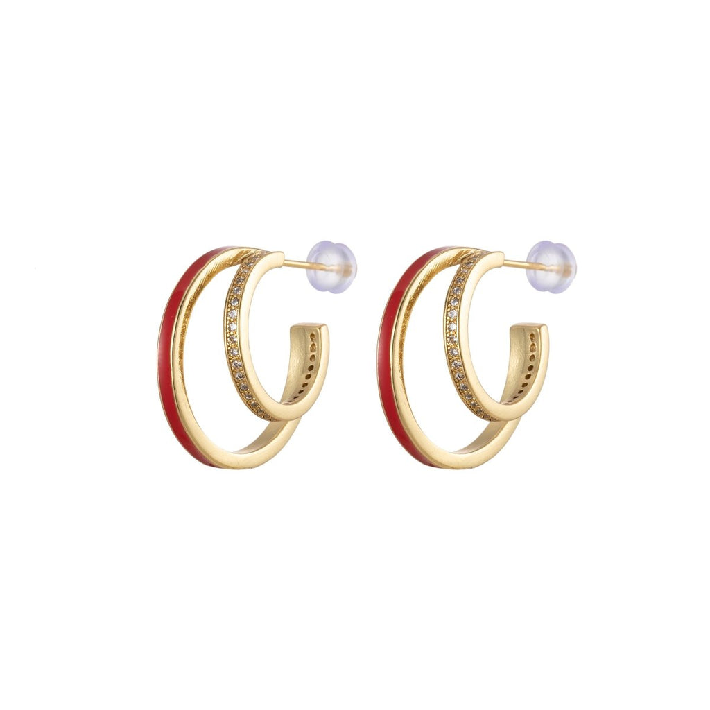 Enamel Hoops Gold, 14K Gold plated Hoops, Large Gold Hoop Earrings, Small Hoops Black Pink Red White Earrings, Chunky Light Hoops P-206~P-209 - DLUXCA