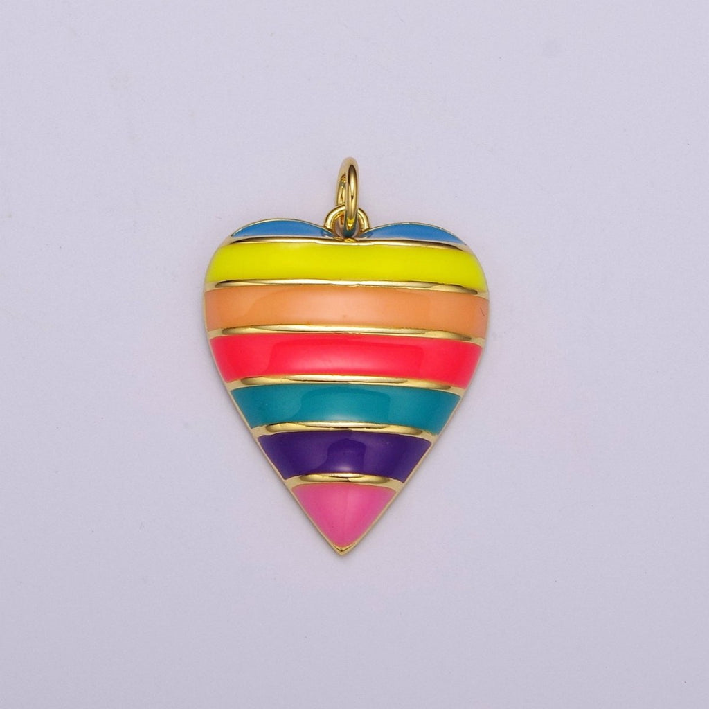 Enamel Rainbow Heart Charm Gold Fill Jewellery Making LGBTQ Pendant Charms Gay Pride Flag Color for Necklace Earring Bracelet Supply M-756 - DLUXCA