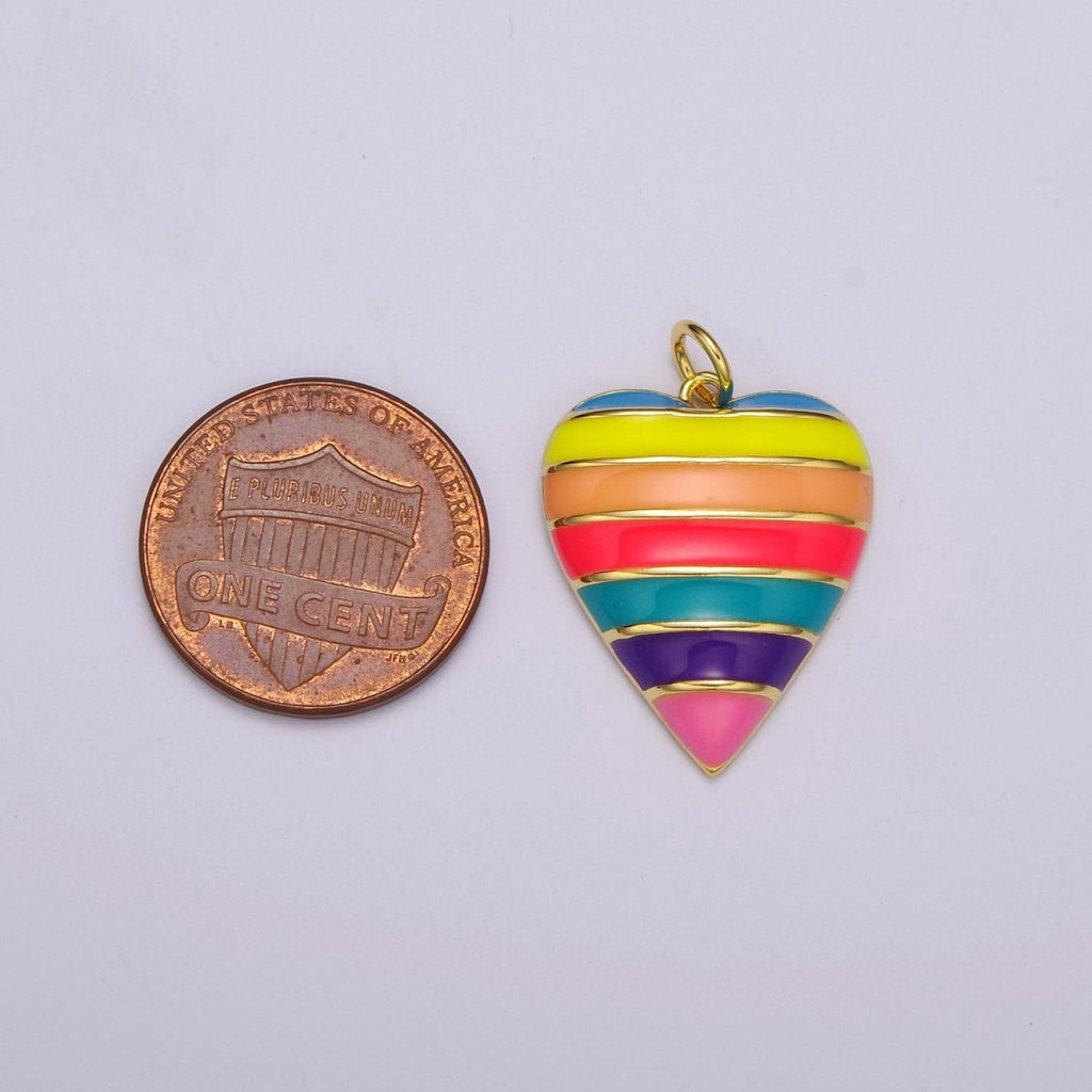 Enamel Rainbow Heart Charm Gold Fill Jewellery Making LGBTQ Pendant Charms Gay Pride Flag Color for Necklace Earring Bracelet Supply M-756 - DLUXCA