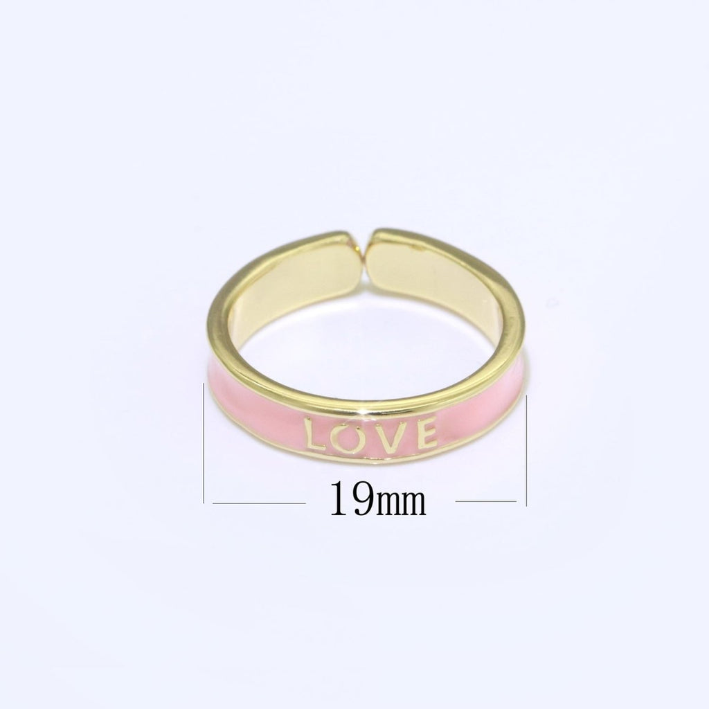 Enamel Ring - Statement Ring - Encourage Word Ring - Happy Love Chill Ring Pink Stacking Ring Y2K Ring Open Adjustable Ring S-099 S-100 S-101