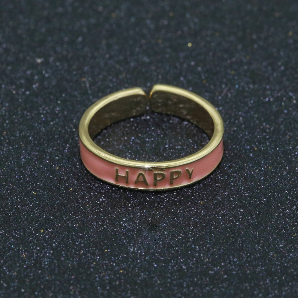 Enamel Ring - Statement Ring - Encourage Word Ring - Happy Love Chill Ring Pink Stacking Ring Y2K Ring Open Adjustable Ring S-099 S-100 S-101