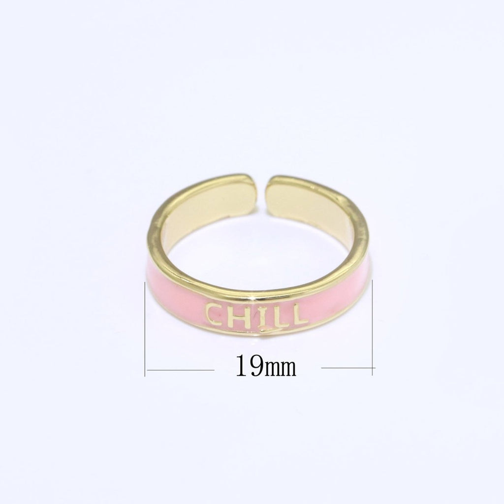 Enamel Ring - Statement Ring - Encourage Word Ring - Happy Love Chill Ring Pink Stacking Ring Y2K Ring Open Adjustable Ring S-099 S-100 S-101