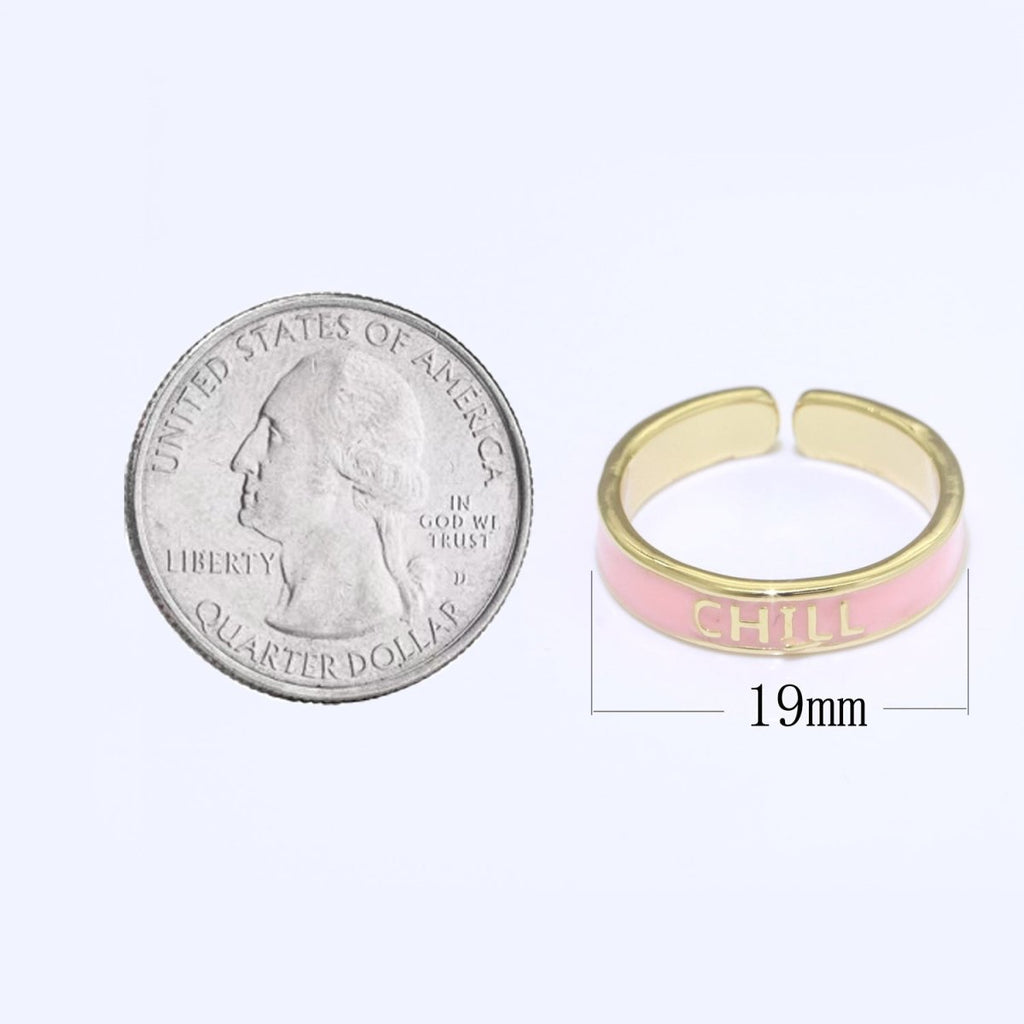 Enamel Ring - Statement Ring - Encourage Word Ring - Happy Love Chill Ring Pink Stacking Ring Y2K Ring Open Adjustable Ring S-099 S-100 S-101