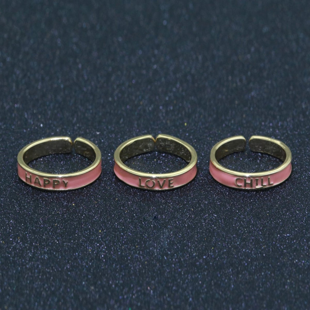 Enamel Ring - Statement Ring - Encourage Word Ring - Happy Love Chill Ring Pink Stacking Ring Y2K Ring Open Adjustable Ring S-099 S-100 S-101