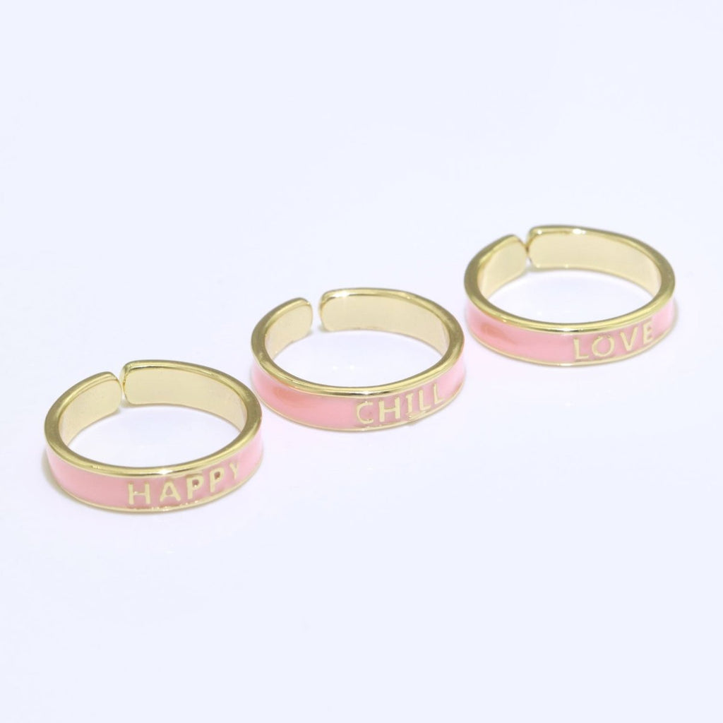 Enamel Ring - Statement Ring - Encourage Word Ring - Happy Love Chill Ring Pink Stacking Ring Y2K Ring Open Adjustable Ring S-099 S-100 S-101