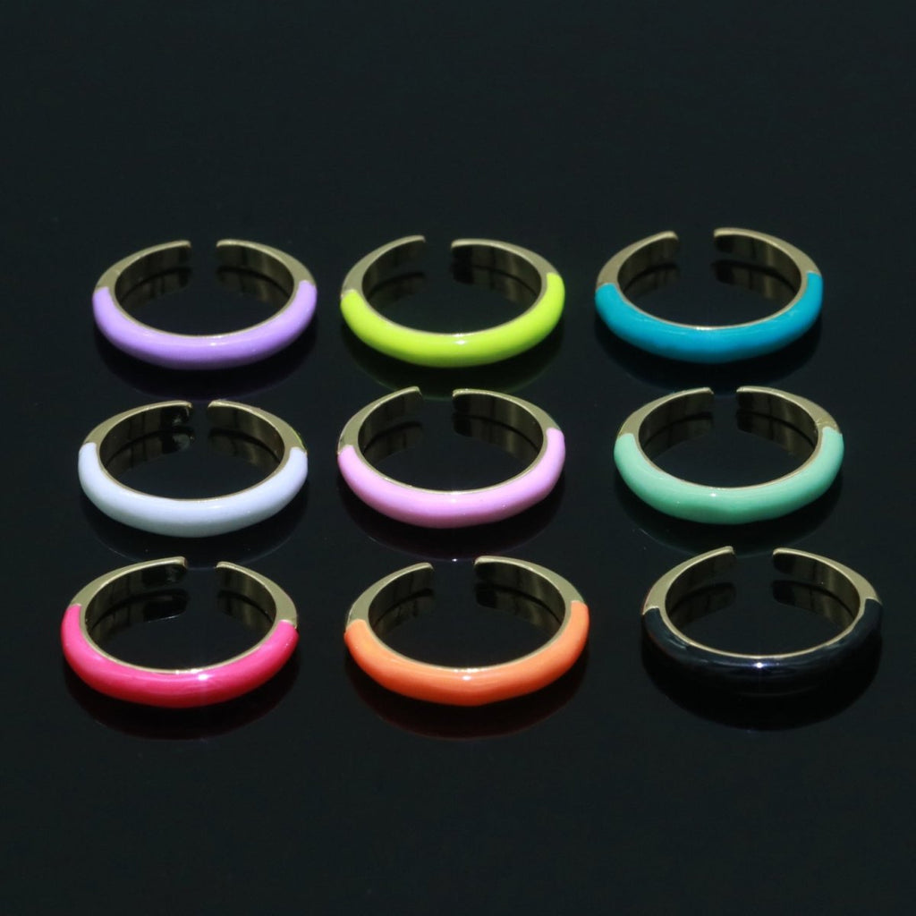 Enamel stacking ring Minimalist Jewelry Gold plated Open Adjustable Ring for Women S-031 ~ S-039