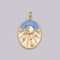 Enamel Starry Night Charm 18k Gold plated CZ Crescent Moon Charm Pendant Celestial Jewelry Gold Medallion Star burst, M-858 - DLUXCA
