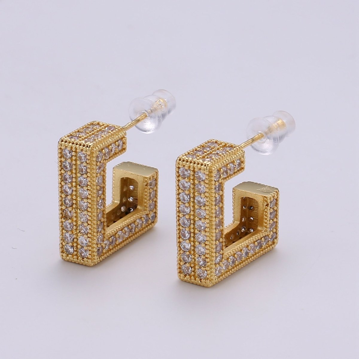 Ethnic Design 24K Gold Plated Pave CZ Stud Earring, Gold plated Micro Pave Earring for DIY Earring Craft Supply Jewelry Making Q-410 - DLUXCA