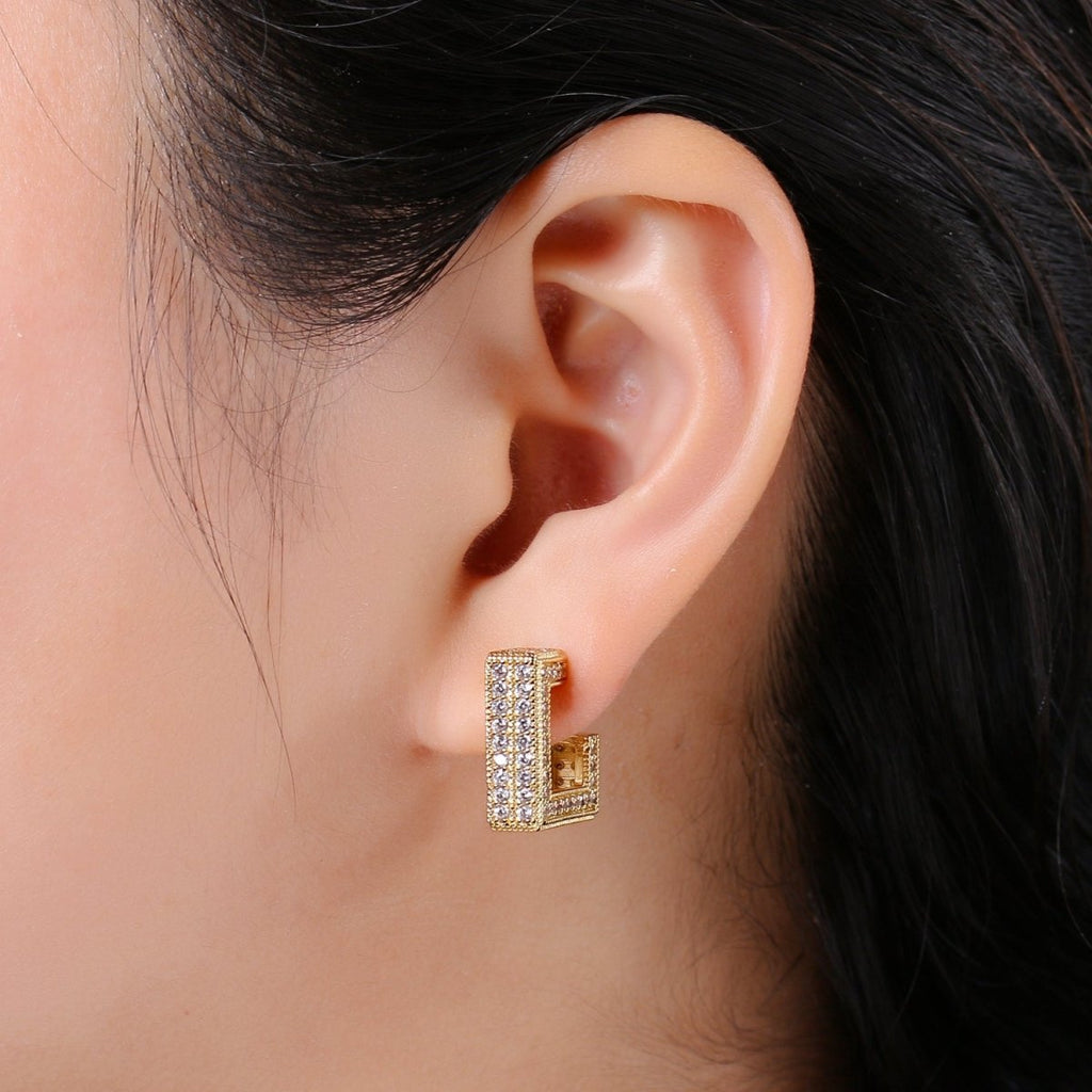 Ethnic Design 24K Gold Plated Pave CZ Stud Earring, Gold plated Micro Pave Earring for DIY Earring Craft Supply Jewelry Making Q-410 - DLUXCA