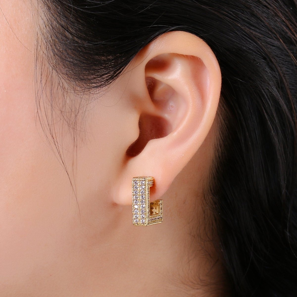 Ethnic Design 24K Gold Plated Pave CZ Stud Earring, Gold plated Micro Pave Earring for DIY Earring Craft Supply Jewelry Making Q-410 - DLUXCA