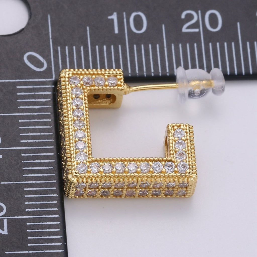 Ethnic Design 24K Gold Plated Pave CZ Stud Earring, Gold plated Micro Pave Earring for DIY Earring Craft Supply Jewelry Making Q-410 - DLUXCA