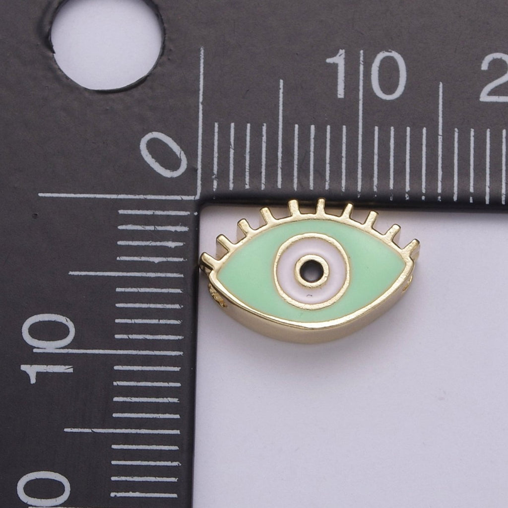Evil Eye Bead, Enamel Eye 13.7x8.5mm Evil Eye Beads, Side Drilled Black, Blue, Pink, Green, White Enamel B-755 to-B-759 - DLUXCA