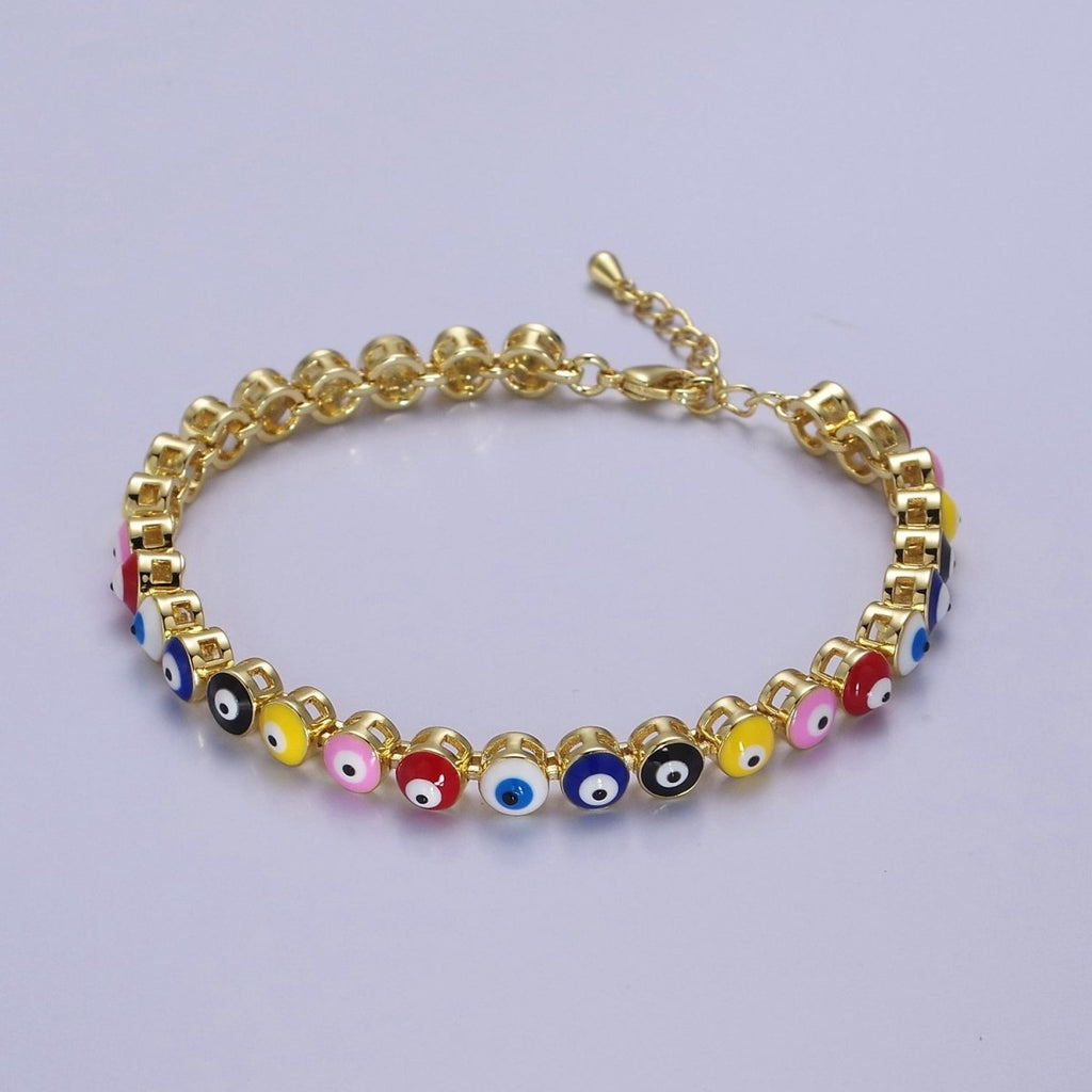 Evil eye bracelet Multi-color Evil Eye Bracelet 24K Gold plated Amulet Turkish Eye Bracelet Adjustable | WA-888 Clearance Pricing - DLUXCA