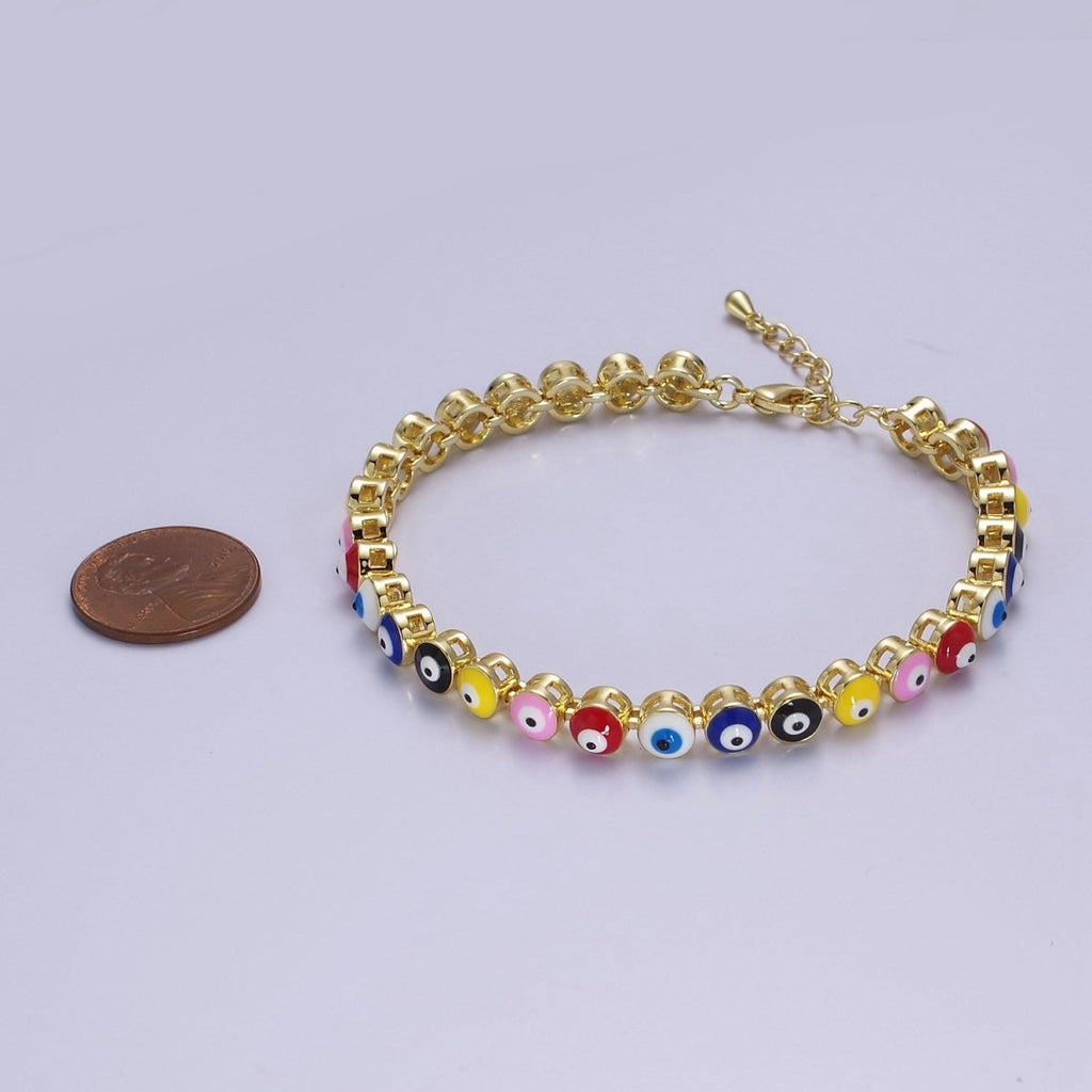 Evil eye bracelet Multi-color Evil Eye Bracelet 24K Gold plated Amulet Turkish Eye Bracelet Adjustable | WA-888 Clearance Pricing - DLUXCA