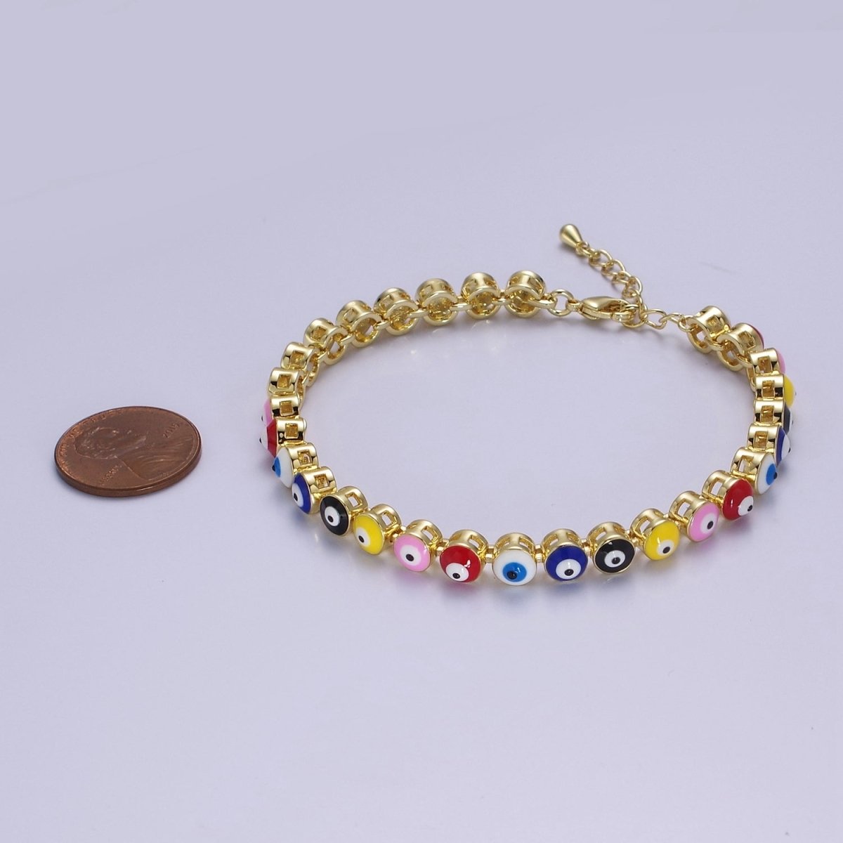 Evil eye bracelet Multi-color Evil Eye Bracelet 24K Gold plated Amulet Turkish Eye Bracelet Adjustable | WA-888 Clearance Pricing - DLUXCA