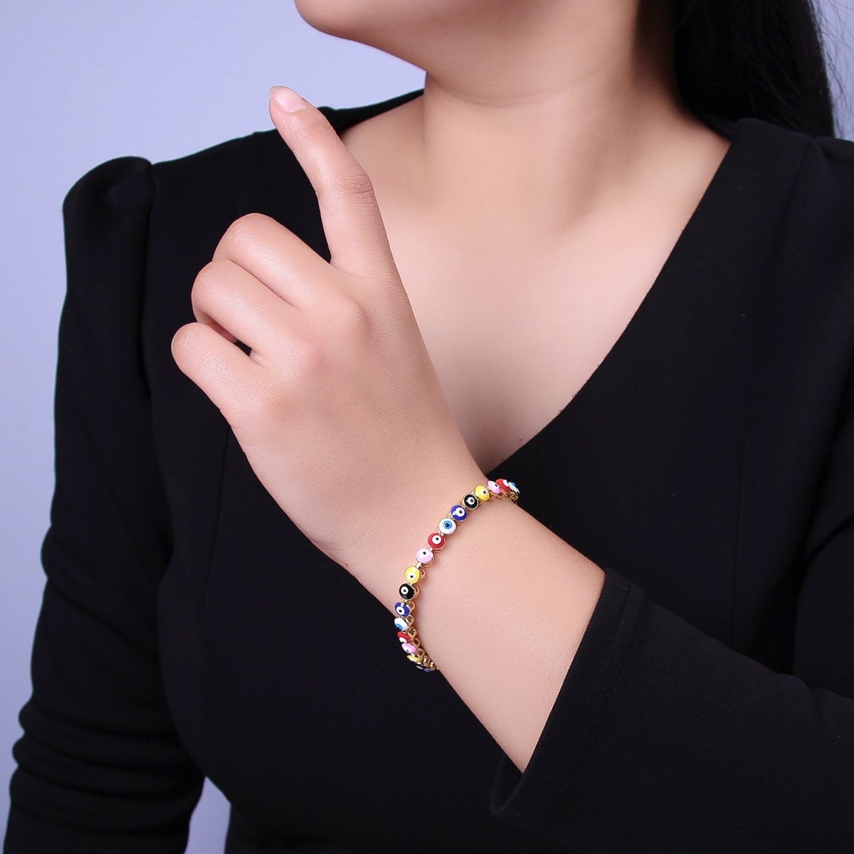 Evil eye bracelet Multi-color Evil Eye Bracelet 24K Gold plated Amulet Turkish Eye Bracelet Adjustable | WA-888 Clearance Pricing - DLUXCA