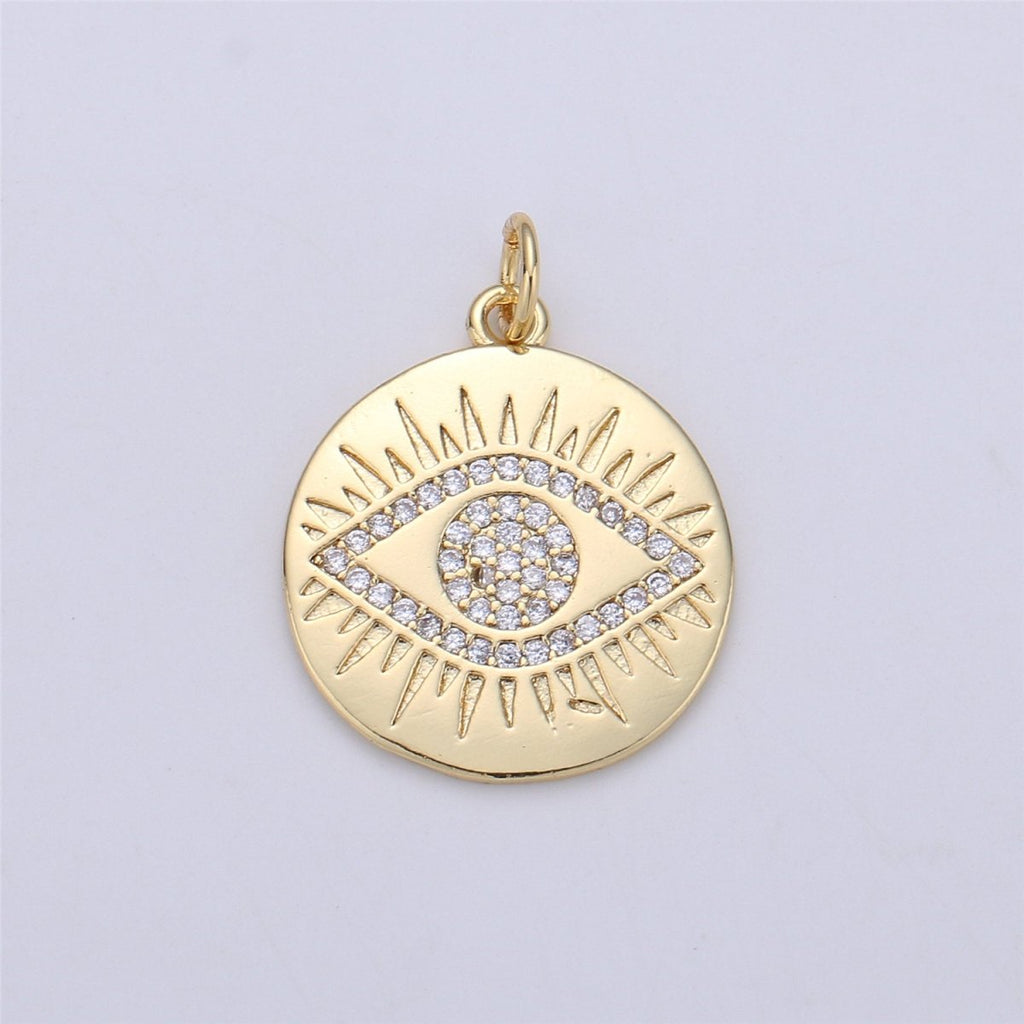 Evil Eye charm, Eye of Ra pendants, Gold Evil Eye charm, cubic Disc Coin charms 16k Gold Plated Lead Nickel Free E-524 - DLUXCA