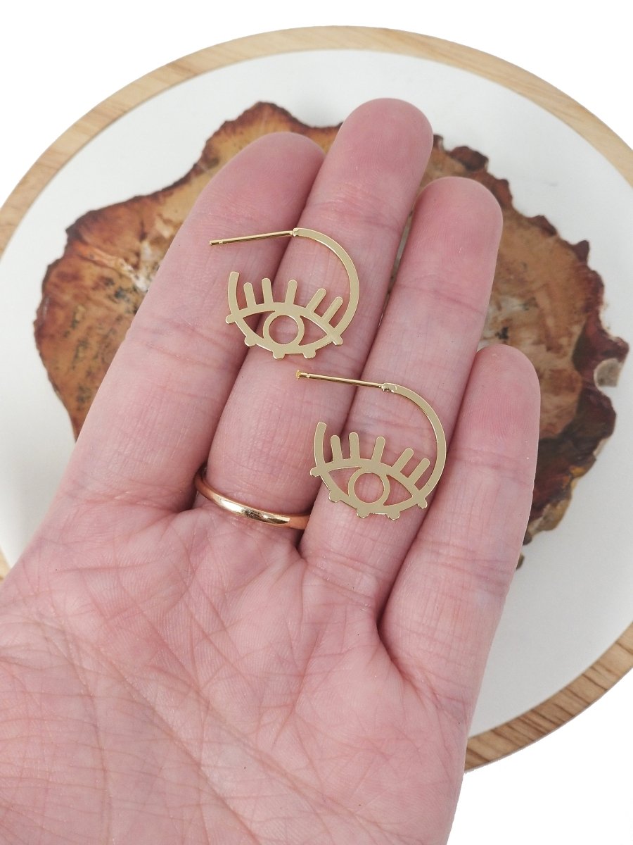 Evil Eye Earring Nickel free, Lead Free 14K gold plated 20mm Hoops earring | K-262 - DLUXCA