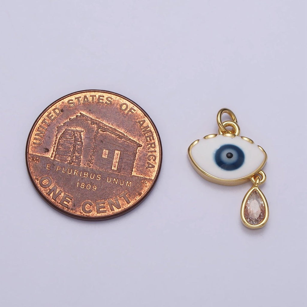 Evil Eye Enamel Clear Teardrop CZ Dangle Charm in Gold & Silver | AC318 AC319 - DLUXCA