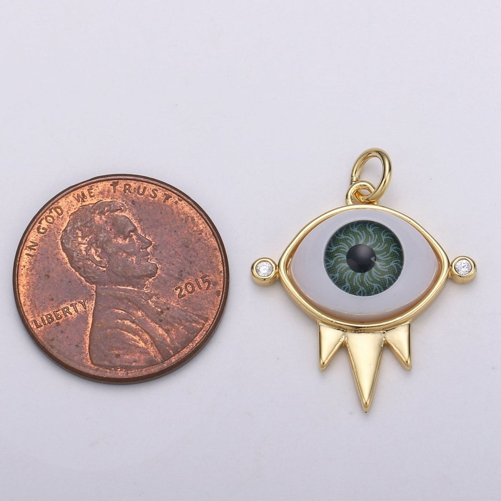 Evil Eye Green Eye Gold plated Charm - D-723 - DLUXCA