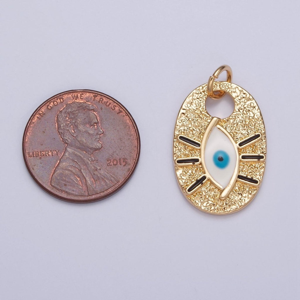 Evil Eye of Ra Enamel Hammered Oval Charm | X-124 - DLUXCA