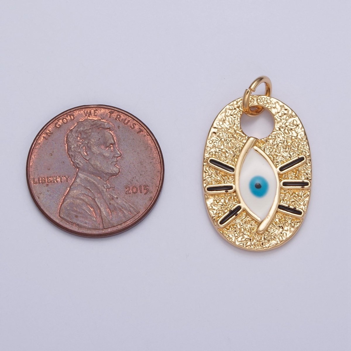 Evil Eye of Ra Enamel Hammered Oval Charm | X-124 - DLUXCA