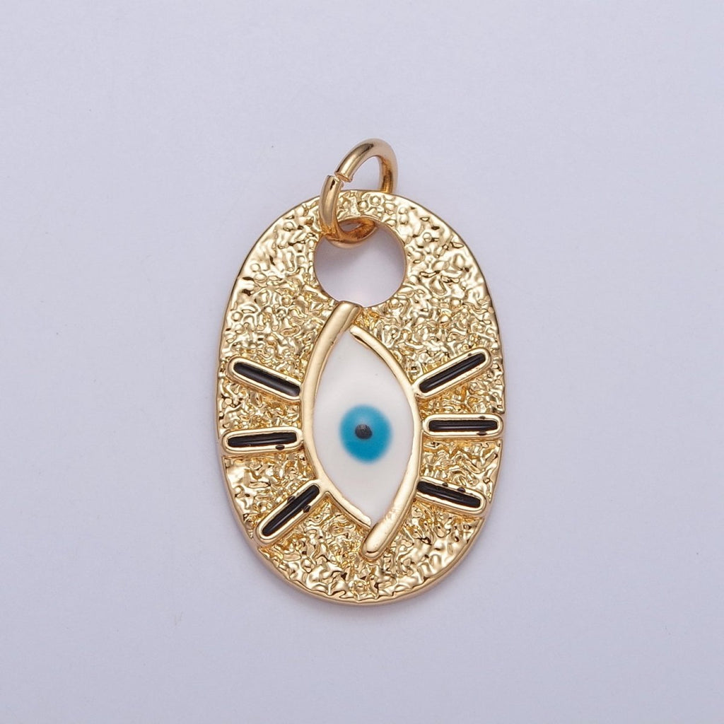 Evil Eye of Ra Enamel Hammered Oval Charm | X-124 - DLUXCA