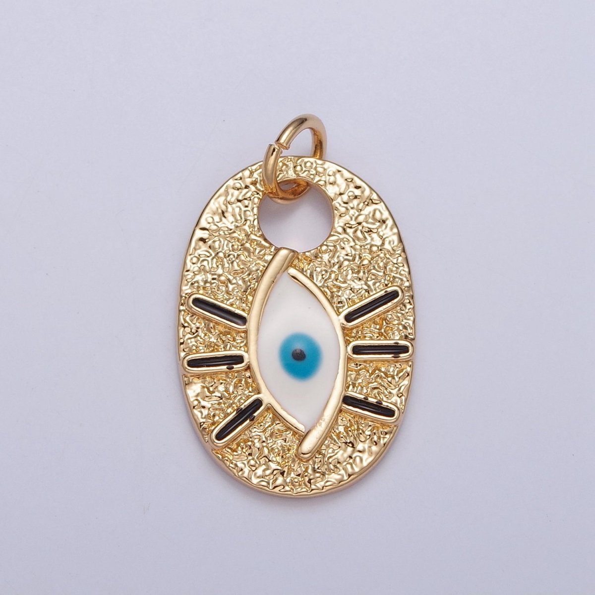 Evil Eye of Ra Enamel Hammered Oval Charm | X-124 - DLUXCA