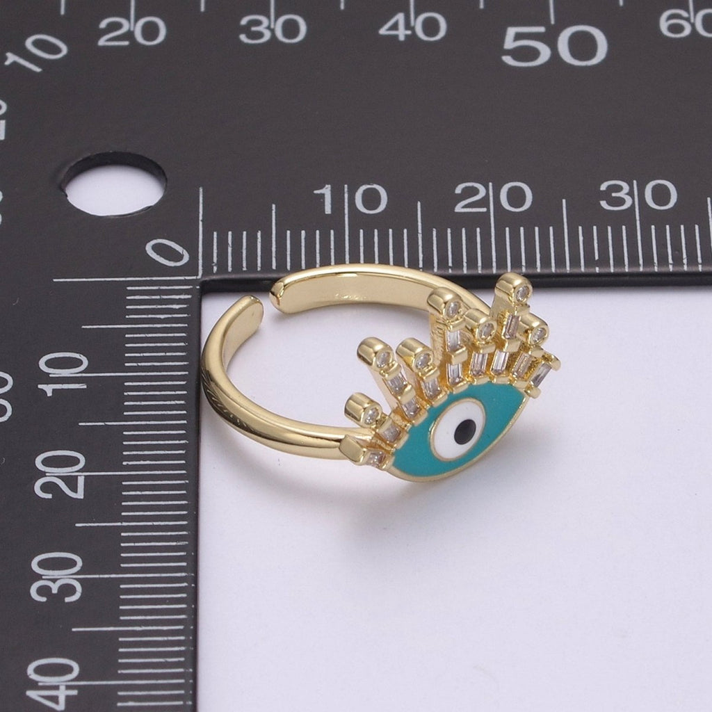 Evil Eye Ring, 14K Gold plated Eye Ring, Evil Eye Zircons Ring, CZ Eye Blue Ring, Good Luck Ring Amulet Statement Stackable U-169 U-170