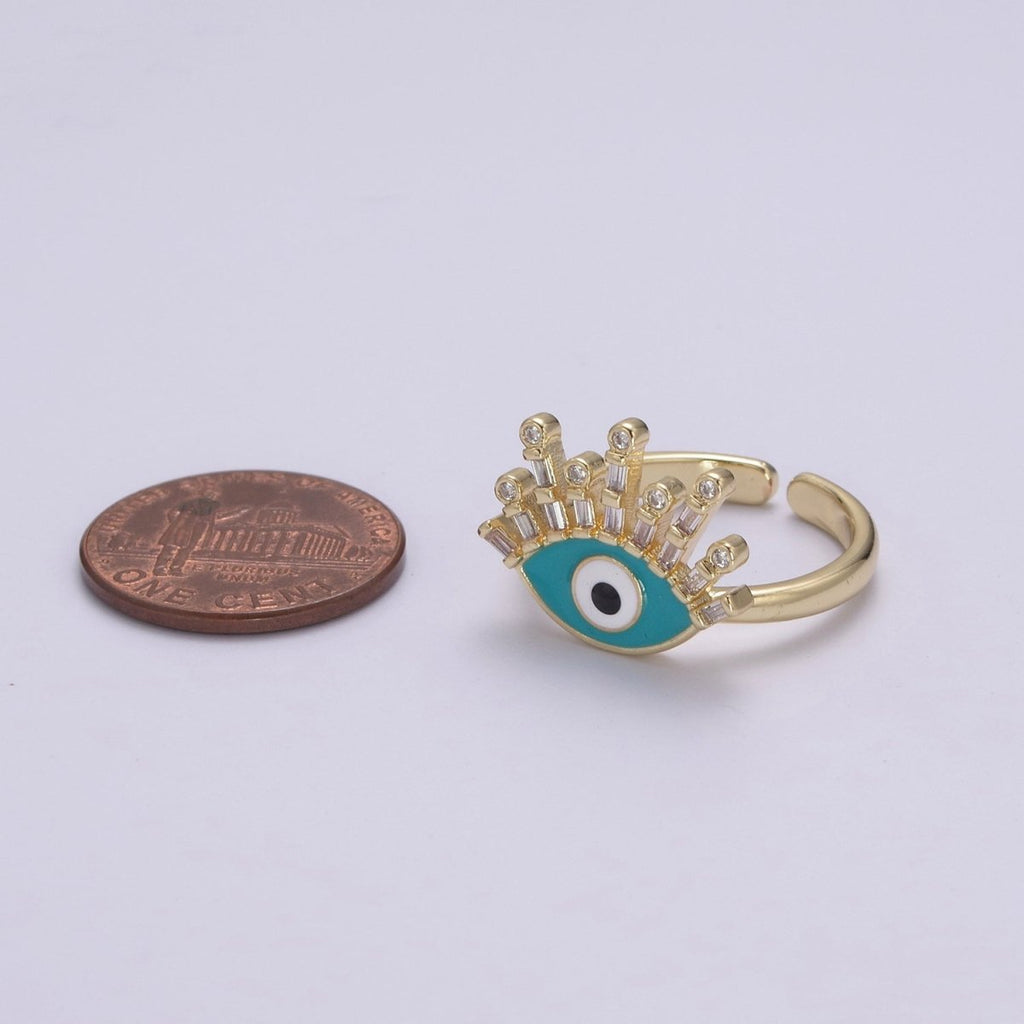 Evil Eye Ring, 14K Gold plated Eye Ring, Evil Eye Zircons Ring, CZ Eye Blue Ring, Good Luck Ring Amulet Statement Stackable U-169 U-170
