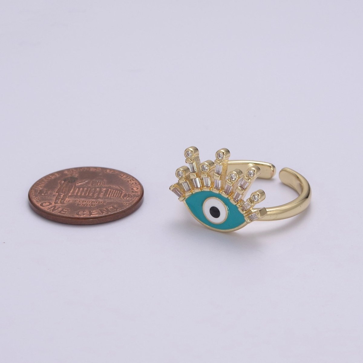 Evil Eye Ring, 14K Gold plated Eye Ring, Evil Eye Zircons Ring, CZ Eye Blue Ring, Good Luck Ring Amulet Statement Stackable U-169 U-170