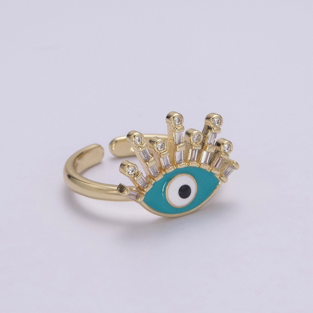 Evil Eye Ring, 14K Gold plated Eye Ring, Evil Eye Zircons Ring, CZ Eye Blue Ring, Good Luck Ring Amulet Statement Stackable U-169 U-170
