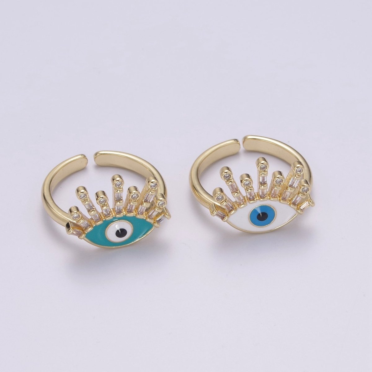 Evil Eye Ring, 14K Gold plated Eye Ring, Evil Eye Zircons Ring, CZ Eye Blue Ring, Good Luck Ring Amulet Statement Stackable U-169 U-170