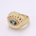 Evil Eye Ring, Signet Ring, Adjustable Gold Ring, Evil Eye Jewelry, Cubic Eye Ring, Stackable Ring, Turkish Evil Eye Amulet Jewelry R-197 - DLUXCA