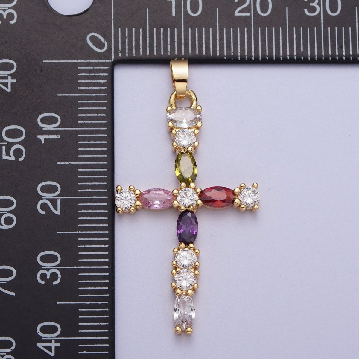 Faceted Marquise Gemstone Cross Style Pendant, 16K Gold plated CZ Cross Pendant, Religious Christian Catholic Jewelry Charm Gift X-692 - DLUXCA