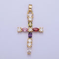 Faceted Marquise Gemstone Cross Style Pendant, 16K Gold plated CZ Cross Pendant, Religious Christian Catholic Jewelry Charm Gift X-692 - DLUXCA