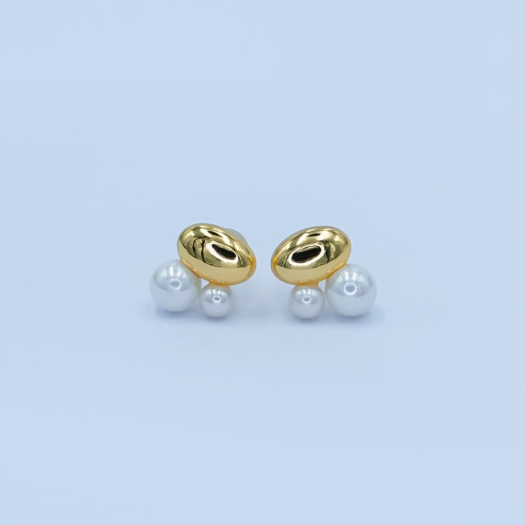 Faux Pearl Bean Stud Earrings in Gold Silver Jewelry AB309 - DLUXCA