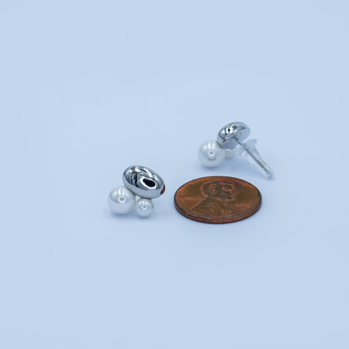 Faux Pearl Bean Stud Earrings in Gold Silver Jewelry AB309 - DLUXCA