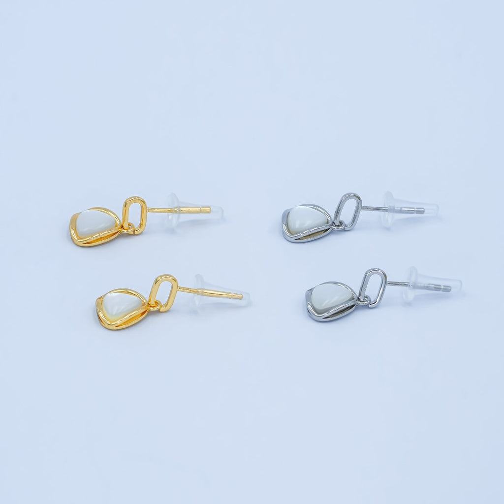 Faux Pearl Dangle Rhombus Stud Earrings in Gold Silver Jewelry AB - 646 