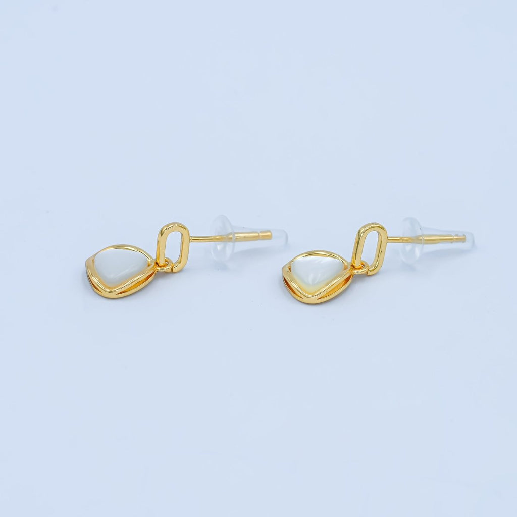 Faux Pearl Dangle Rhombus Stud Earrings in Gold Silver Jewelry AB - 646 