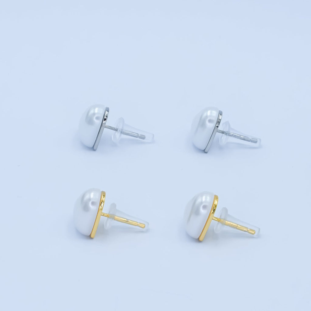 Faux Pearl Heart Stud Earrings in Gold Silver Jewelry AB - 550 - DLUXCA