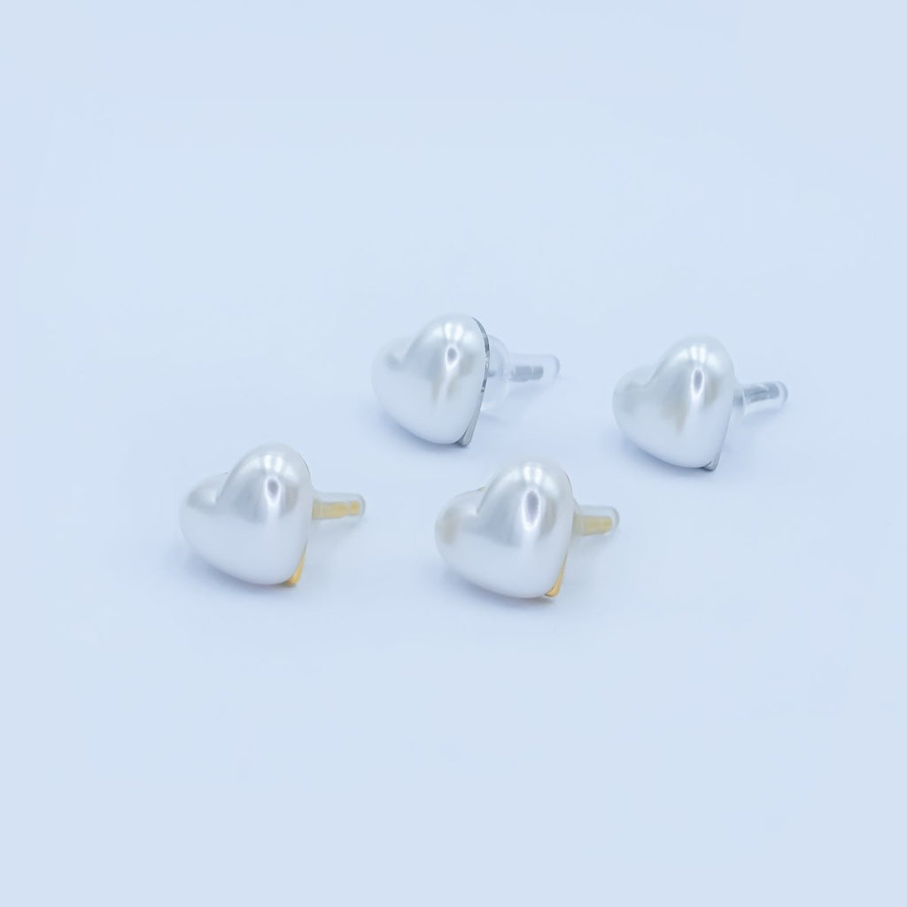 Faux Pearl Heart Stud Earrings in Gold Silver Jewelry AB - 550 - DLUXCA