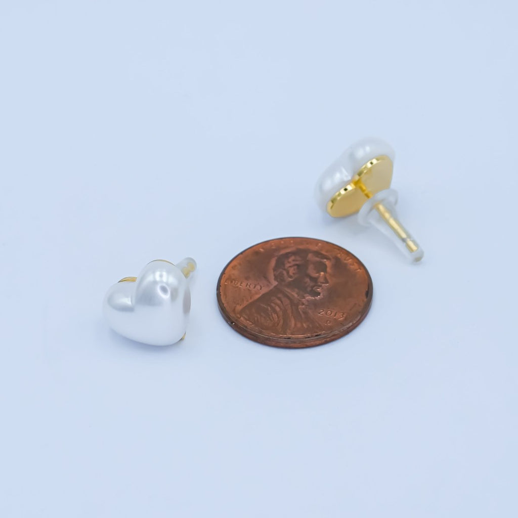 Faux Pearl Heart Stud Earrings in Gold Silver Jewelry AB - 550 - DLUXCA