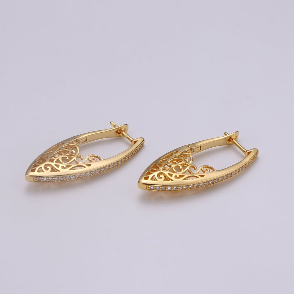 Filigree Classy Design 24K Gold Stud Earring, Gold plated CZ Pave Earring for DIY Earring Craft Supply Jewelry Making Q-321 - DLUXCA