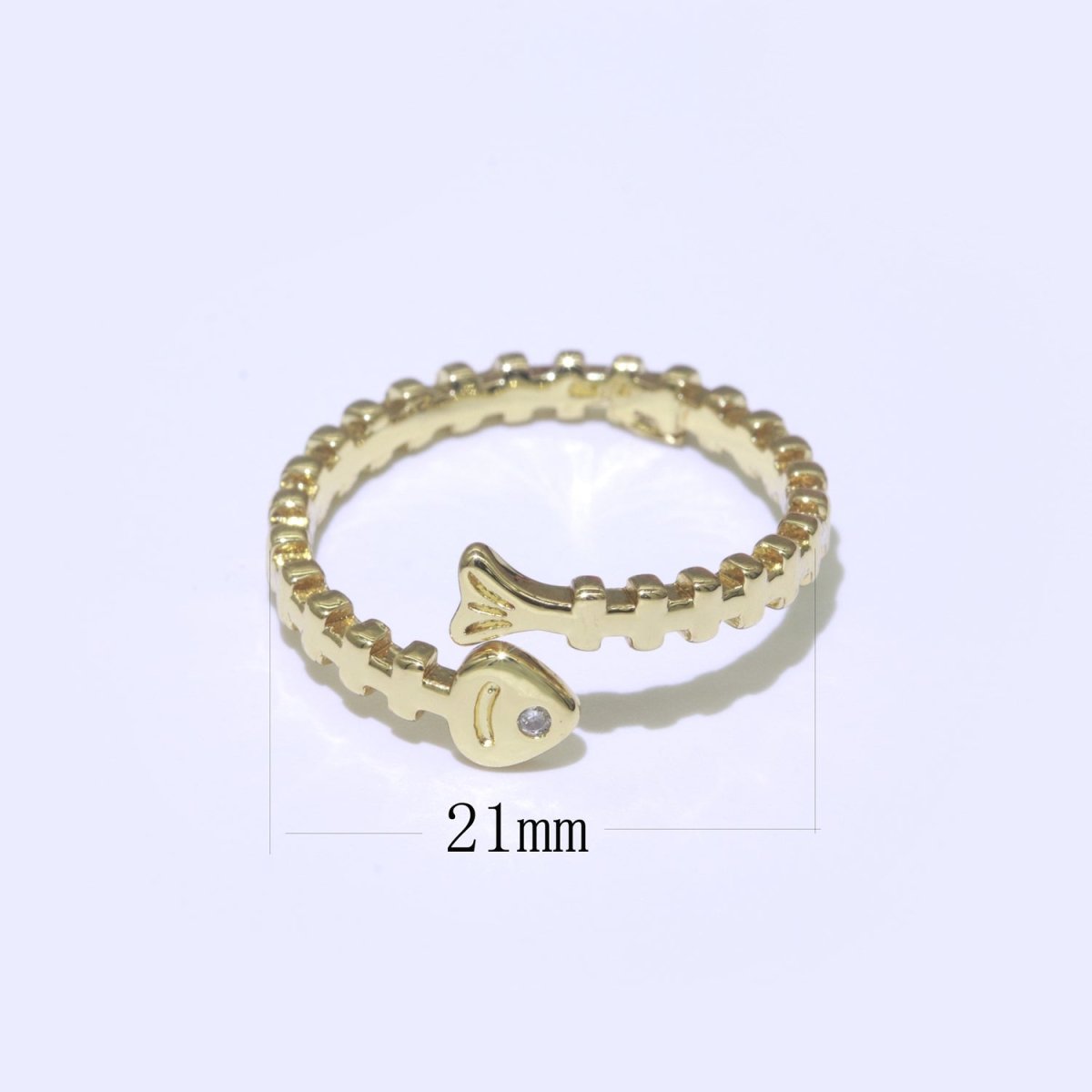 Fish Bone Ring Gold plated Skeleton Ring Fish Jewelry Dainty Open Adjustable Ring O-436 - DLUXCA