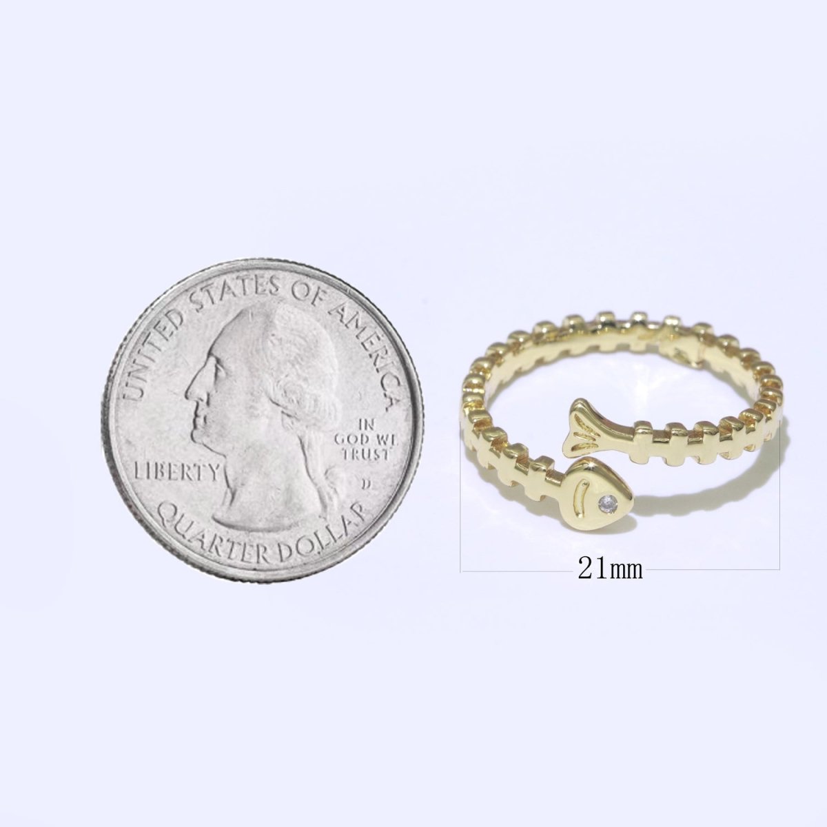 Fish Bone Ring Gold plated Skeleton Ring Fish Jewelry Dainty Open Adjustable Ring O-436 - DLUXCA
