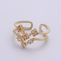 Flower Cubic Mini Charm Ring, Cluster Cubic Pave 18K Rose Gold Ring Solitaire CZ Pendant Double Ring, Dainty ring Charm, RING-283 - DLUXCA